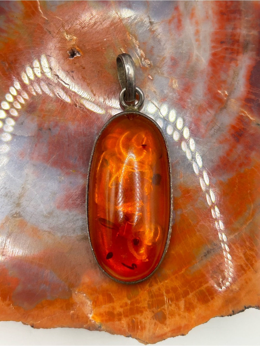 Vintage Sterling Silver Amber Pendant
